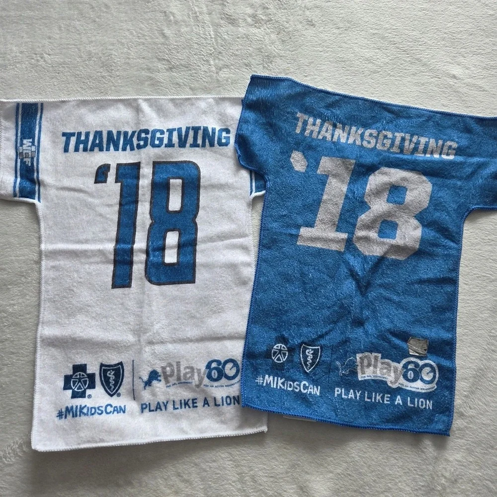 Detroit Lions Thanksgiving Day Jersey Towel‎ 2018 Game Day Rally Set Of 2